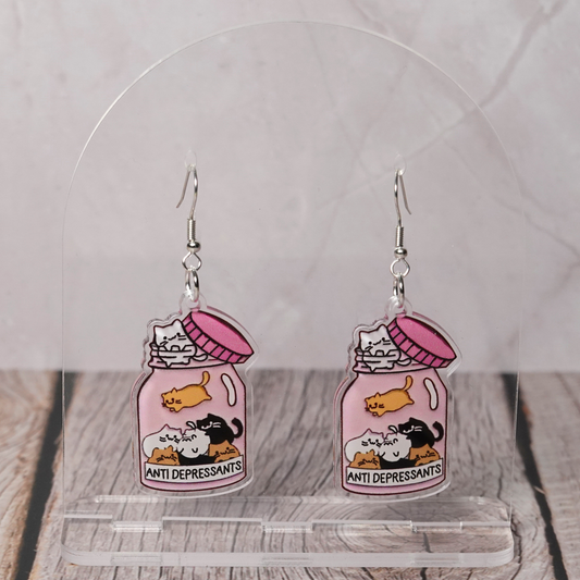 "Antidepressant" Cat Hook Dangle Earrings