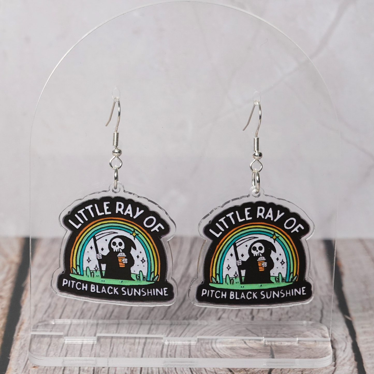 "Little Ray Of Pitch Black Sunshine" Hook Dangle Earrings