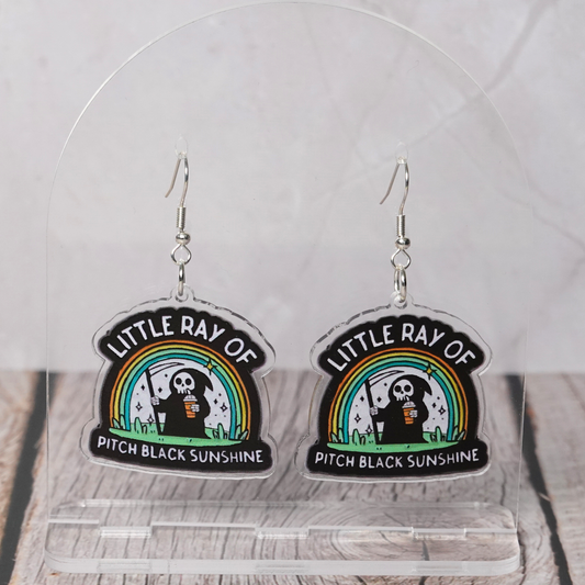 "Little Ray Of Pitch Black Sunshine" Hook Dangle Earrings