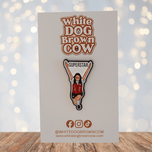 Enamel pin featuring character from the movie Superstar