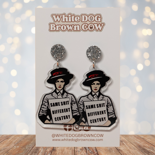 "Same Shit Different Century" Stud Dangle Earrings