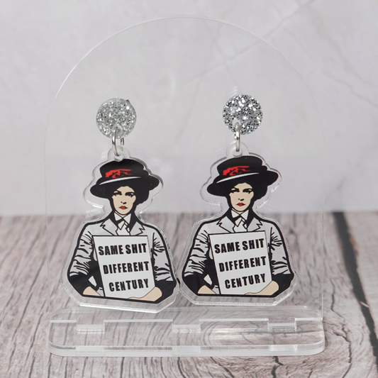 "Same Shit Different Century" Stud Dangle Earrings