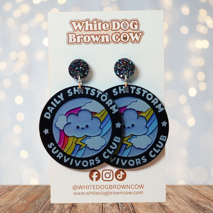 "Daily Shitstorm Survivors Club" Stud Dangle Earrings