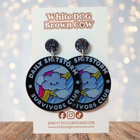 "Daily Shitstorm Survivors Club" Stud Dangle Earrings