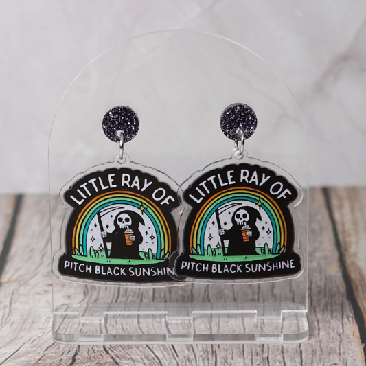 "Little Ray Of Pitch Black Sunshine" Stud Dangle Earrings