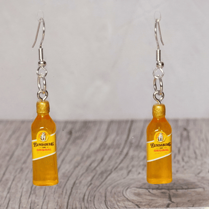 Mini Bundaberg style drink bottle dangle earrings with silver hooks