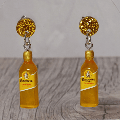 Mini Bundaberg Rum style drink bottle dangle earrings
