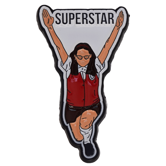 Enamel pin featuring character from the movie Superstar