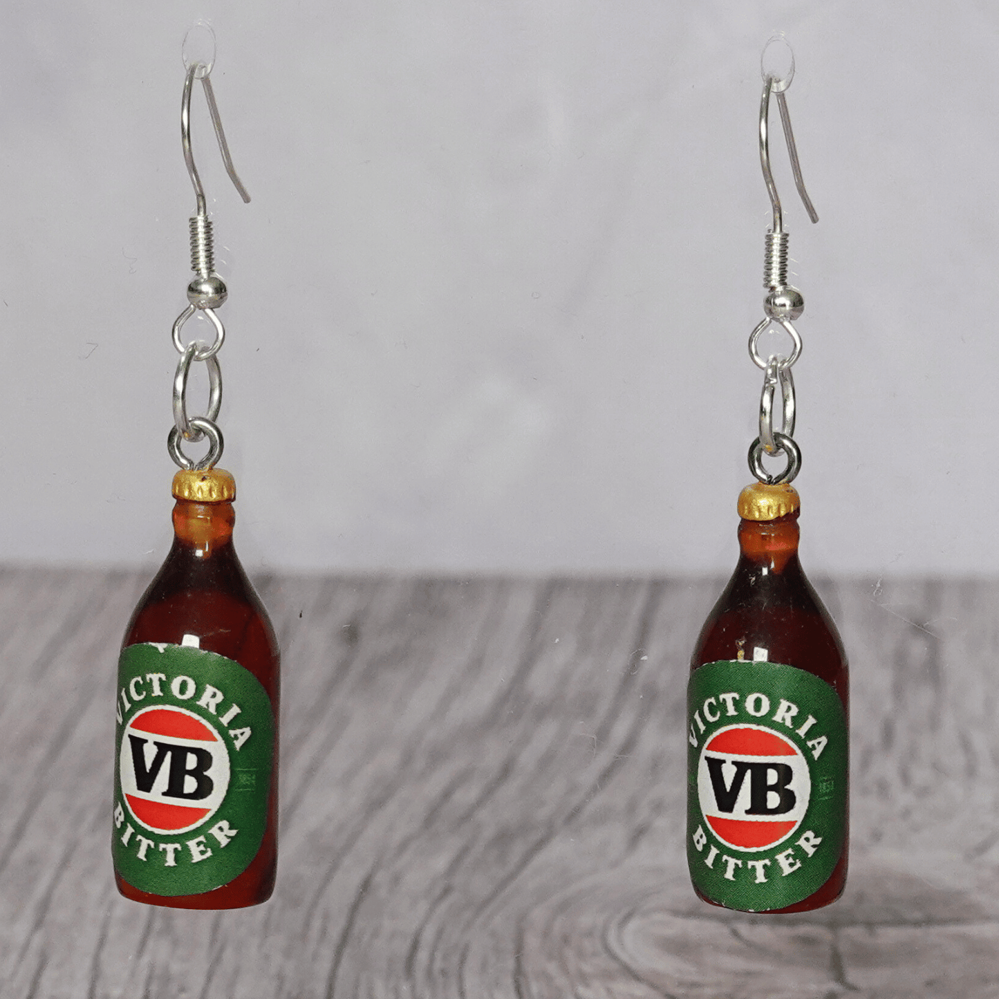 Mini VB-style beer bottle novelty dangle earrings