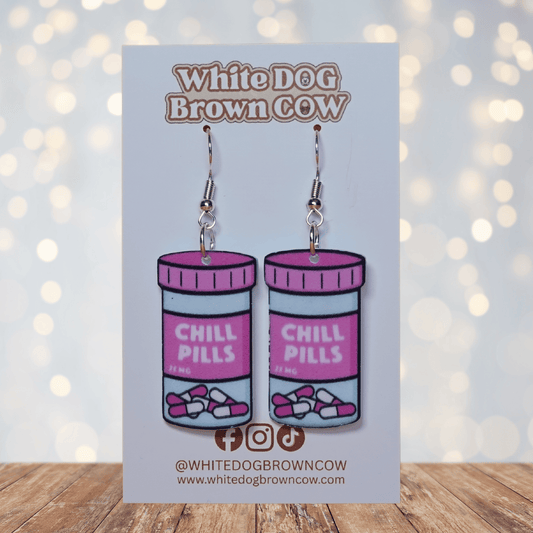 Pink Chill Pills novelty earrings