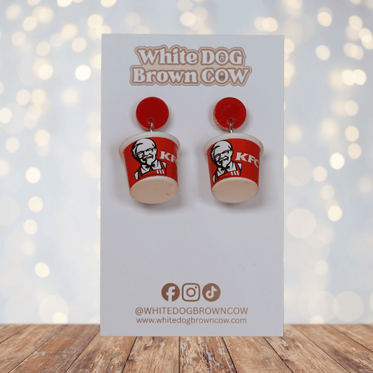 Mini fried chicken bucket–style novelty dangle earrings