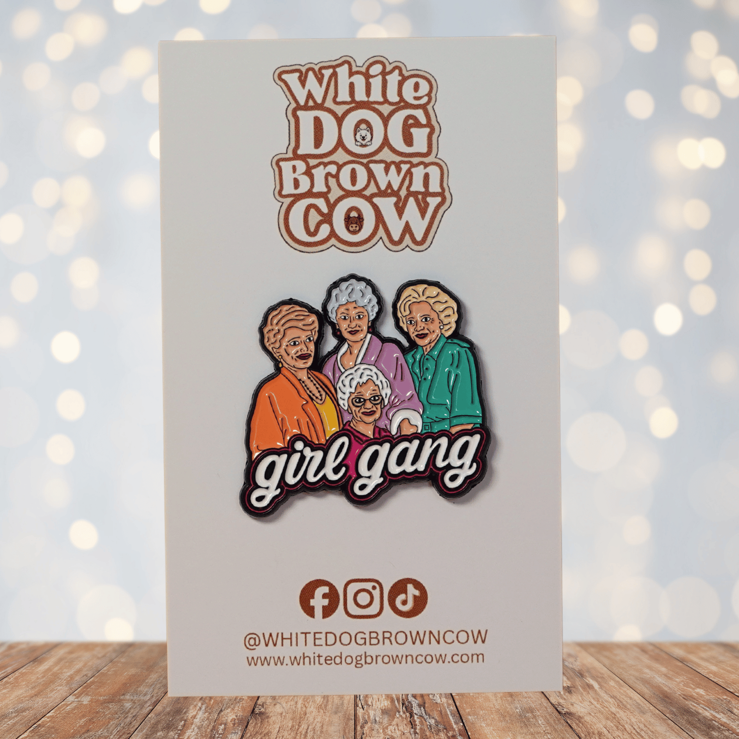 Funny retro-style enamel pin featuring The Golden Girls with friendship theme lettering
