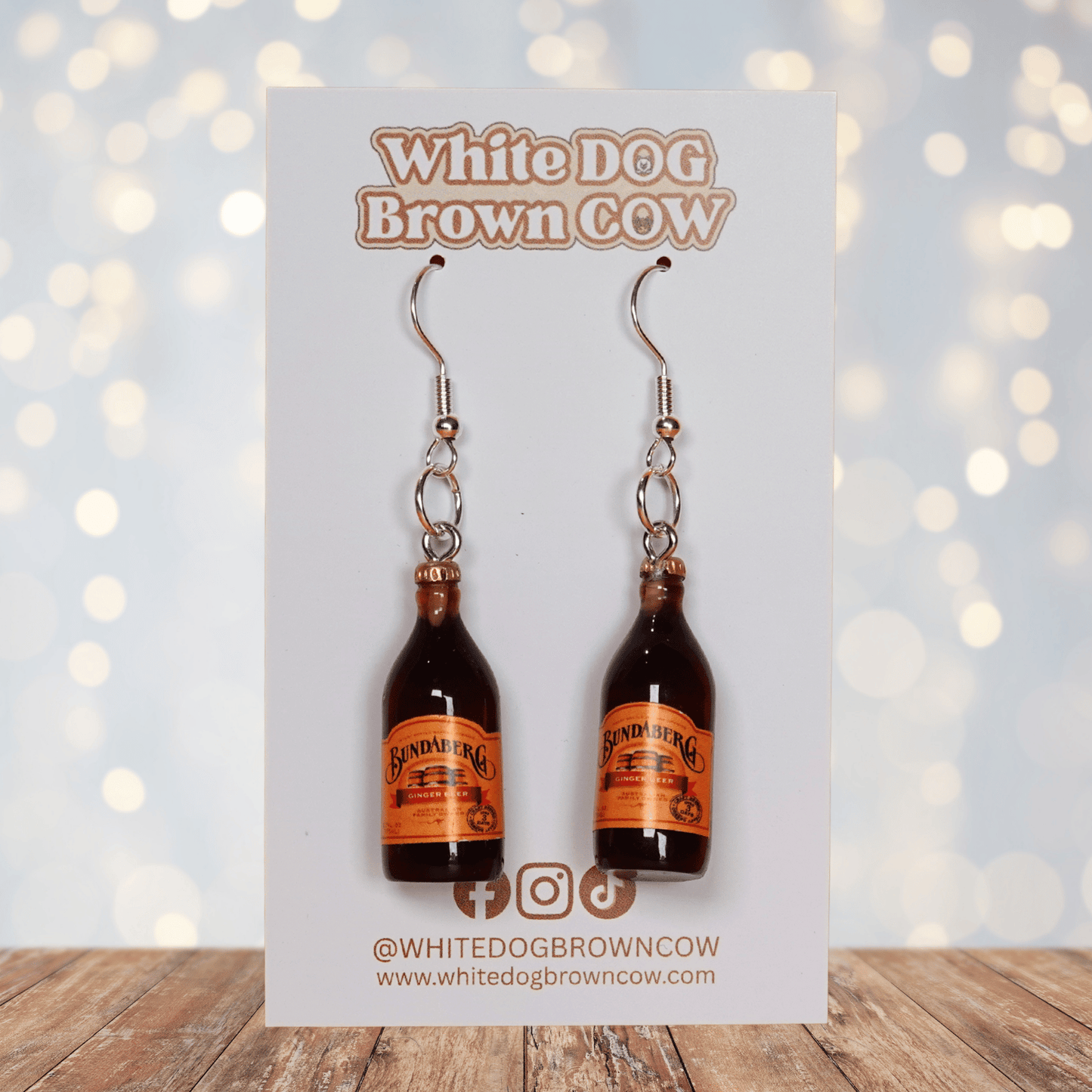 white-dog-brown-cow-ginger-beer-bottle-dangle-earrings-drink-jewelry-studs