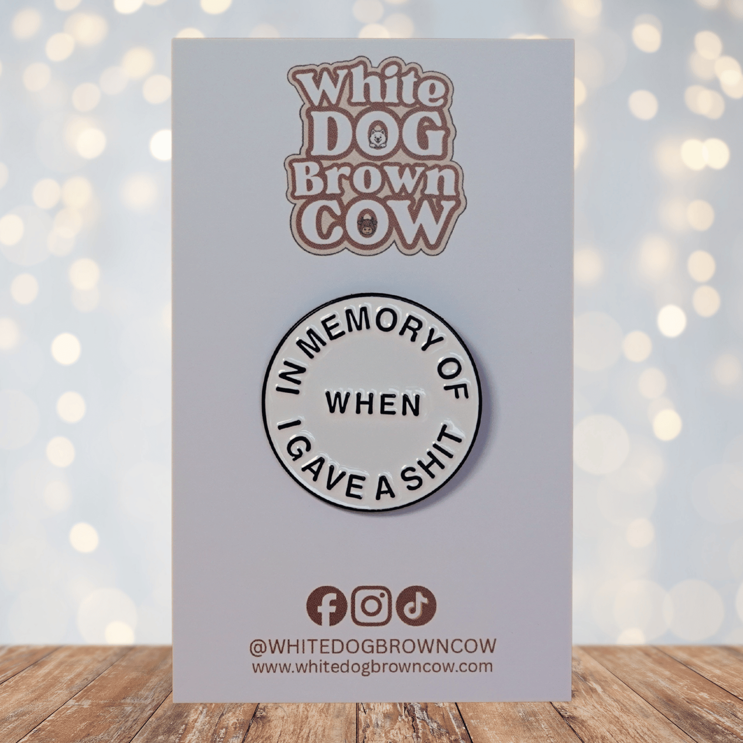 Funny sarcastic enamel pin that says in memory of when I gave a shit novelty humor pin