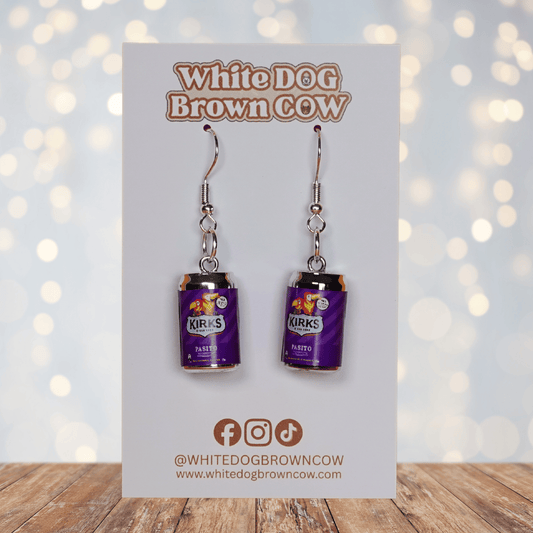Mini Kirks Pasito–style soft drink can novelty dangle earrings