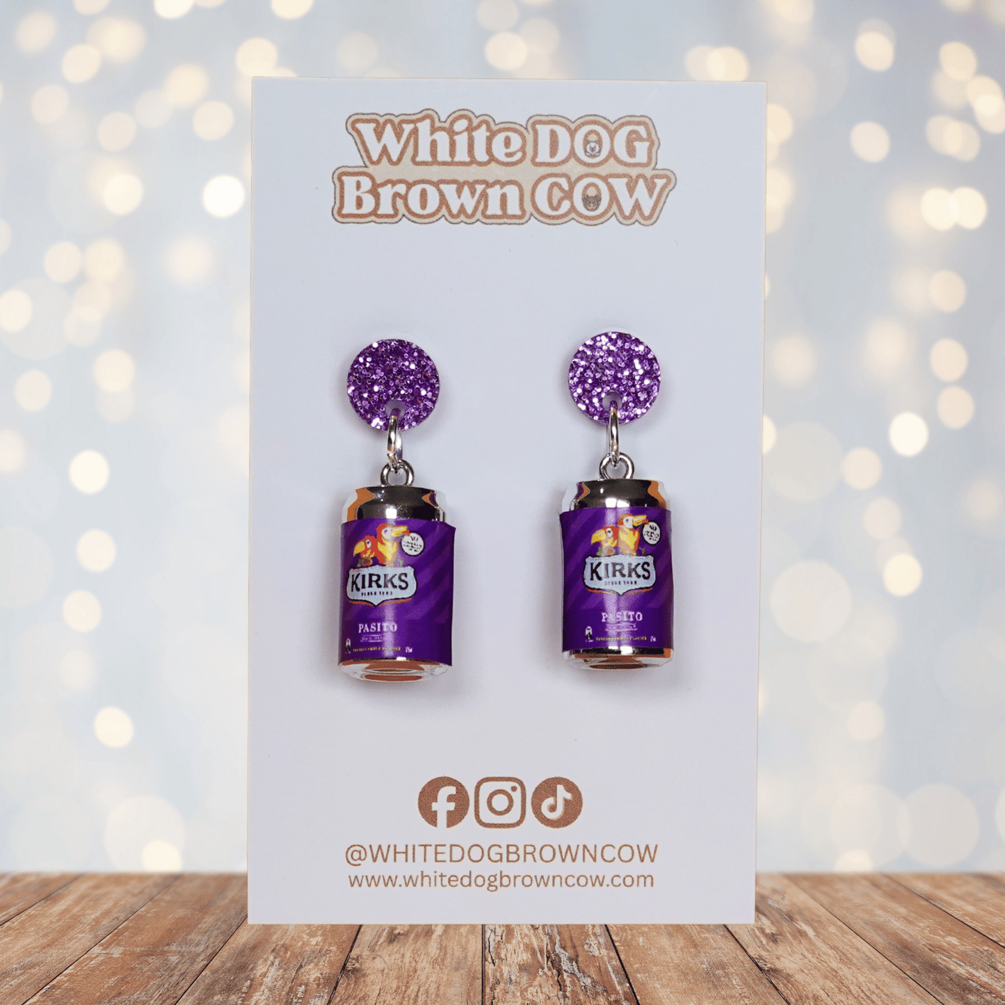 Mini Kirks Pasito–style soft drink can novelty dangle earrings