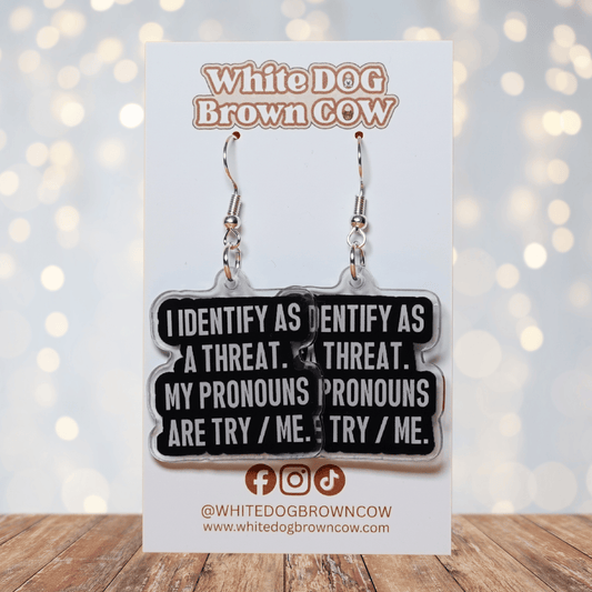 Try me pronouns novelty statement earrings