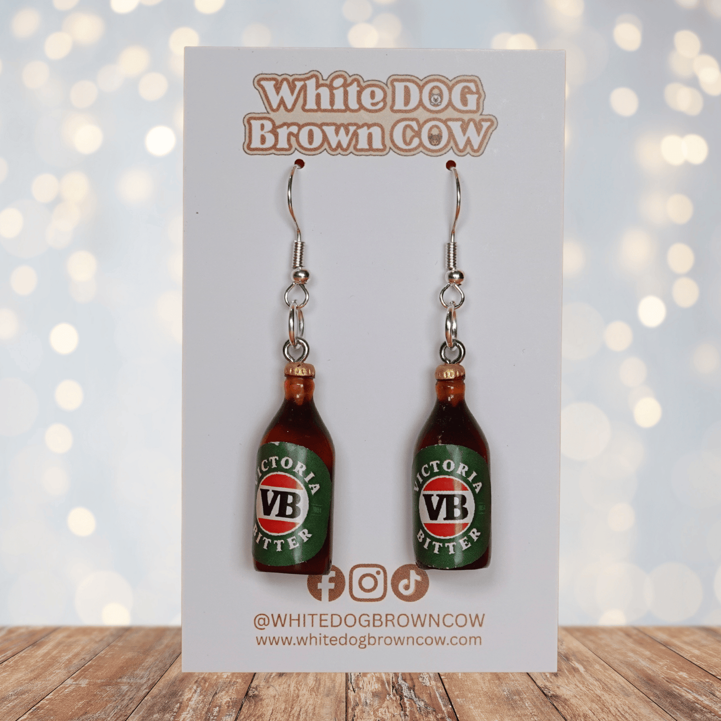 Mini VB-style beer bottle novelty dangle earrings
