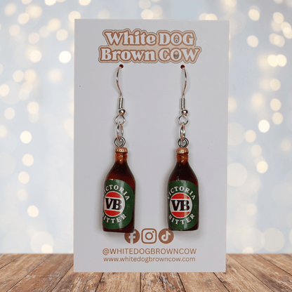 Mini VB-style beer bottle novelty dangle earrings