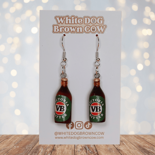 Mini VB-style beer bottle novelty dangle earrings