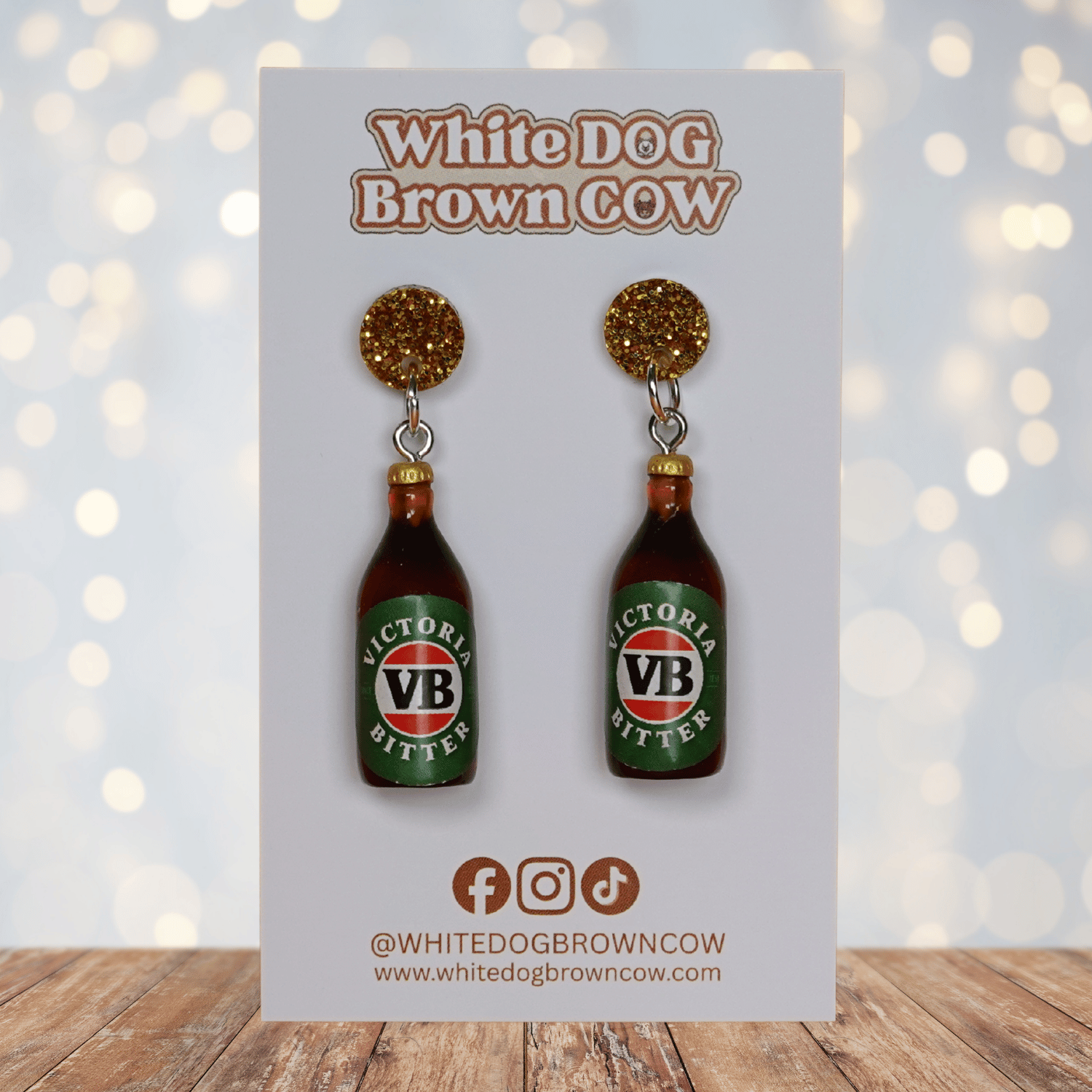 Mini VB-style beer bottle novelty dangle earrings